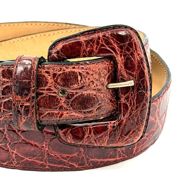 Vintage 90s Reddish Brown Genuine Crocodile Skin Minimalist Buckle Belt main image 8